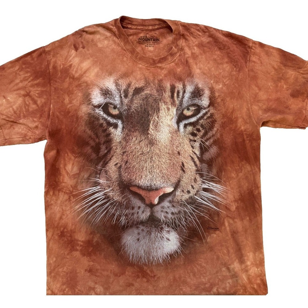 Huge Tiger Tie Dye TShirt Mens XL Brown Big Cat Face Nature The Mountain USA